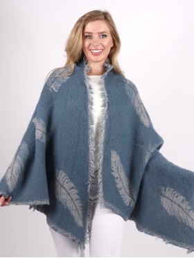 Feather Patterned Scarf w/ Fringe